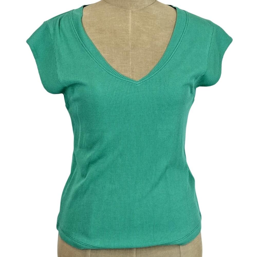 NWT Dear John Green Cap Sleeve V Neck Waffle Knit Top Size S